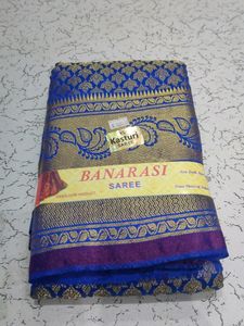 Blue & Gold Banarasi Silk Saree