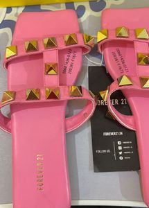 Forever 21 Pink Flats With Gold Embellished