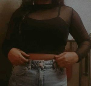 Black Full Sleeves Mesh Top