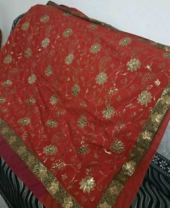 Elegant Red &amp; Gold Floral Sari