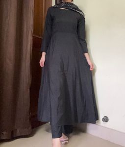 Black Rayon Cotton Blend Anarkali Kurta Set