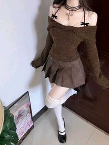 Dark Brown Pleated Korean / Japanese Mini Skirt