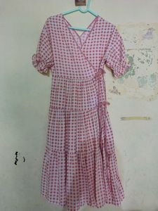 Pink Gingham Wrap Dress