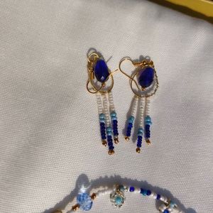 Necklace And Earring Combo Blue White Beaded