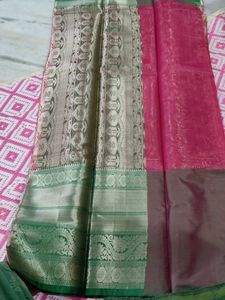 Elegant light pink and green combination saree