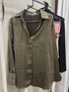 Olive Green Satin Shirt