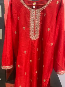 Red Embroidered Kurta