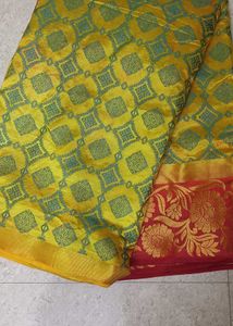 Yellow & Green Patterned Saree