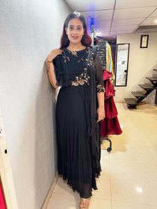 Black Indo Western Gown With Unique Sleeves
