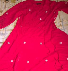 Red Embroidered Kurta Set