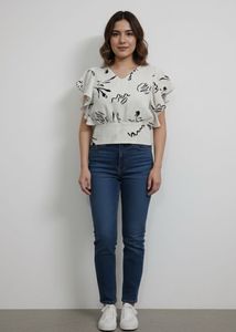 Printed Flutter Sleeve Top