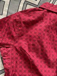 Red Patterned Short Sleeve Top