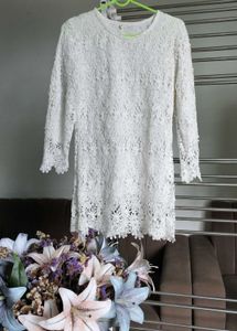 White Lace Long Sleeve Mini Dress