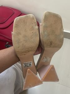 Beige Square Toe Heels