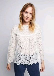 Zara Embroidered Eyelet Top