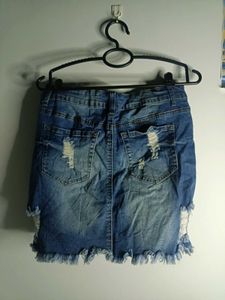 Ripped Denim Short Skirt