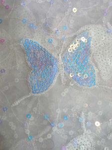2 Meter White Butterfly Embroidered Net Fabric