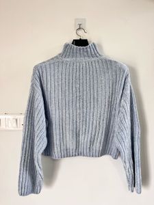 Blue Knit Turtleneck Sweater