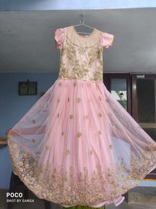 Elegant Pink &amp; Gold Embroidered Gown for Festivals