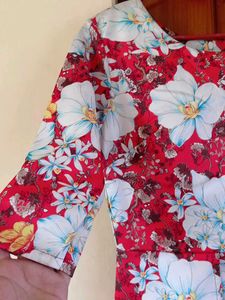 Red Floral Strechable Bodycon Dress