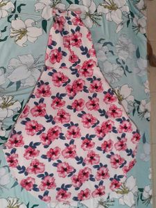 Pink Halter Neck Floral Tail Dress
