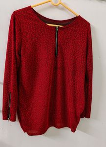 Full Sleeve Red Top, Front Chain L Size