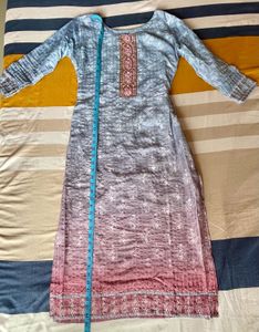 Pink Blue Kurta Set With Dupatta