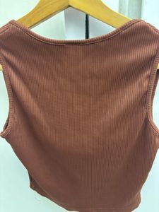 Brown Ribbed Tank Top