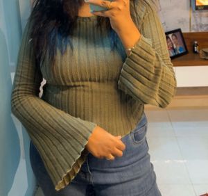 Olive Green Ribbed Top