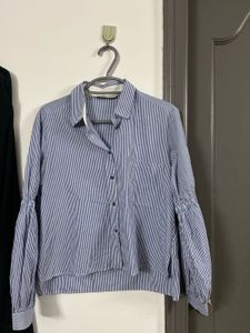 Striped Balloon Sleeve Shirt