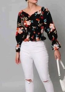 Floral Black Crop Top