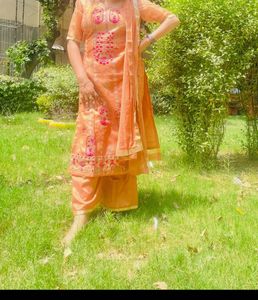 Heavy Embroidery coral tailor made kurta set with
