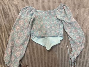 Boho Paisley Long Sleeve Crop Top