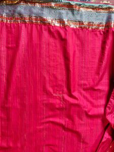 Pink Sari with Silver Border