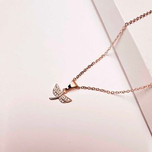 Studded Fairy Wings Rose Gold Pendant Necklace
