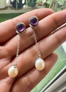 Amethyst &amp; Pearl 92.5 Silver Earrings