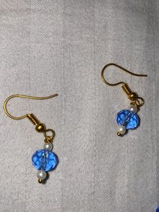 Blue Crystal &amp; Pearl Necklace Earrings Set