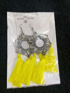Neon Coloured Oxidised Mirror Tassel Earrings