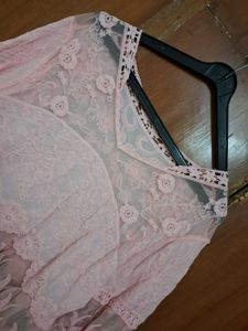 Pink Lace Peplum Top