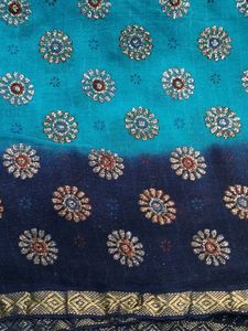 Firozi and Dark Blue khadi Georgette Saree