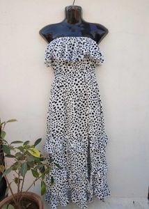 Yidarton Women&#39;s Strapless Ruffle Polka Dot Maxi