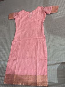 Pink Kurti with Gold Border
