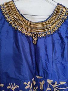 Navy Blue Gown With Golden Embroidery