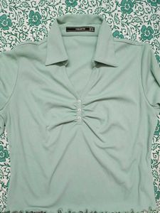 Madame Green Ribbed Polo Top