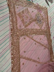 Pink &amp; Gold Embellished Saree