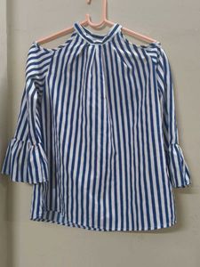 Striped Cold Shoulder Bell Sleeve Top