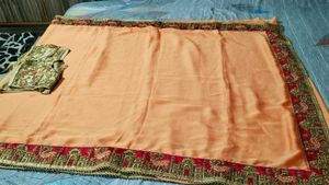 Peach And Red Sari With Blouse