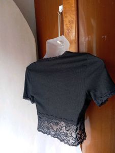 Black Lace Trim Crop Top