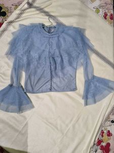 Korean Grey Top With Bell Sleeves