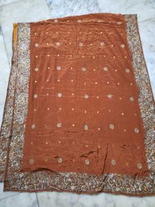 Embroidered Brown Saree